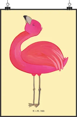 Produktbild von Mr. & Mrs. Panda Bild Flamingo Stolz DIN A2 - Gelb Pastell - Geschenk, Mama, Wandbild, wanddeko, Beste Freundin, Rosa, Plakat, drucke, Wanddekoration, Freude