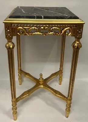 Barock Beistelltisch mit Marmorplatte Gold Schwarz Baroque Side Table with Marble Top Gold Black
