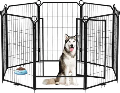 Produktbild von Hundelaufstall Metall 8 Paneele 102 cm hoch Hundegehege Welpenauslauf schwarz
