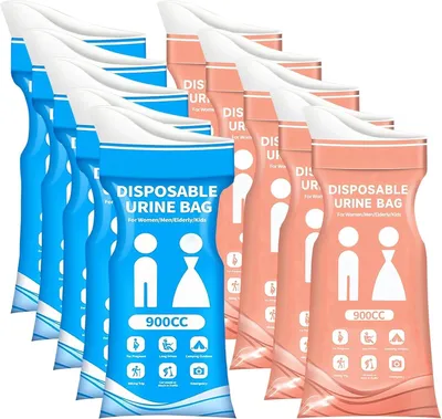 Produktbild von Urinbeutel 900 ml, 10 Stück, für Reisen, blau und rosa, PE