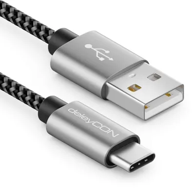 Produktbild von deleyCON 2m Nylon USB-C Kabel Ladekabel Datenkabel USB Typ C