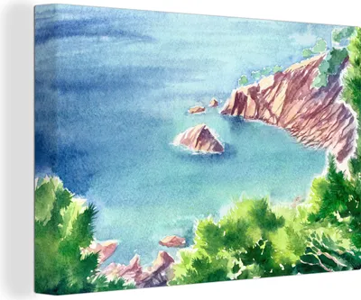 Produktbild von OneMillionCanvasses® - Leinwandbilder - 150x100 cm, Meer - Berge - Wald, Wandbilder Kunstdruck Wanddekoration