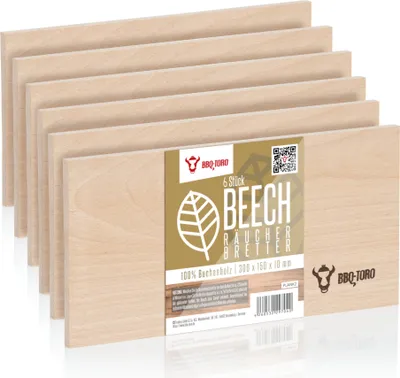 Zdjęcie produktu dla Deska do wędzenia BBQ-Toro wykonana w 100% z drewna bukowego (6 sztuk) | 30 x 15 x 1 cm | Grill