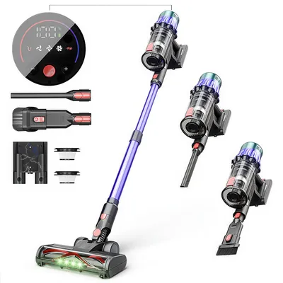 Produktbild von Handstaubsauger, Akku Staubsauger 550W/35KPa/60Min, Staubsauger Kabellos mit HD-Display, 1,2L-Staubbehälter, Akkustaubsauger grünem LED-Licht Bürste