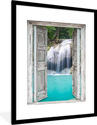 Produktbild von MuchoWow® Gerahmtes Poster Aussicht - Wasserfall - Natur - Landschaft 60x80 cm - Poster mit Schwarzem Bilderrahmen Wandposter Rahmen Foto Bilder - Wohnzimmer - Dekorationen - Prämie
