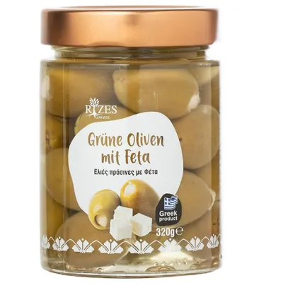 Produktbild von Rizes Greece Grüne Oliven mit Feta (320 ml)
