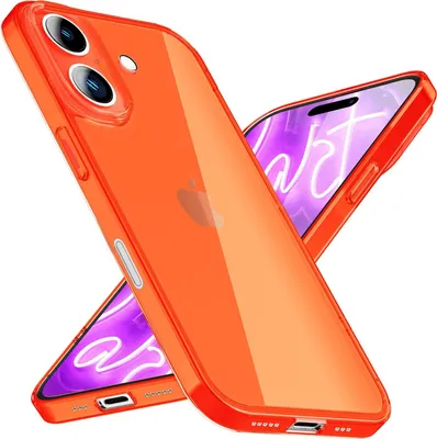 Zdjęcie produktu dla Etui silikonowe NALIA Neon do iPhone'a 16 – jaskrawy, sygnalizacyjny kolor i osłona obiektywu – VIBE (przezroczyste etui) – marka z Berlina – pomarańczowe