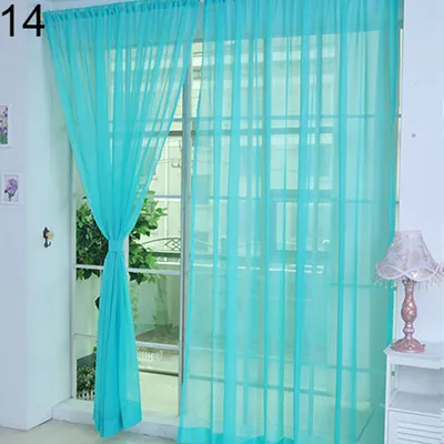 Produktbild von Glasgarn schiere Fenster Volant Vorhang reine Farbe Schlafzimmer Home Hochzeit Nachbildung Pfauenblau 100cm x 200cm (auf Stange)