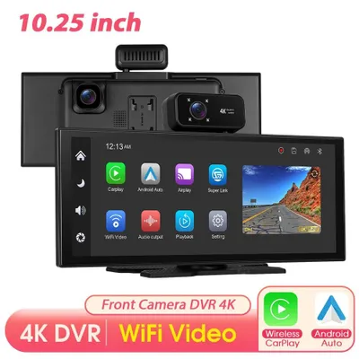Image de Écran CarPlay sans fil - Lecteur d'écran intelligent - Écran tactile 26 cm - Compatible Android Auto - Caméra de tableau de bord 4K (DVR) - Autoradio 1-DIN - Compatible avec caméra de recul