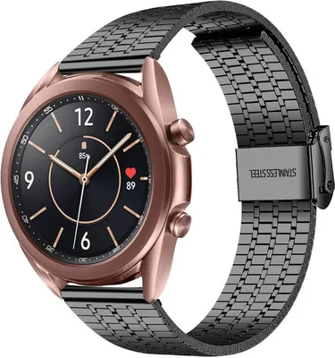 Produktbild von Strap-it Edelstahlarmband - Kompatibel mit Samsung Galaxy Watch 3 Armband 41mm Ersatzarmband Edelstahl - Verstellbarer Verschluss - Hochwertiges Material - für Smartwatch 20mm Armband Schwarz