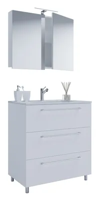 Immagine prodotto di 3 pz. lavabo lavabo | lavabo larghezza 60 cm | set di mobili da bagno in piedi con armadio a specchio a tre cassetti | Badinos