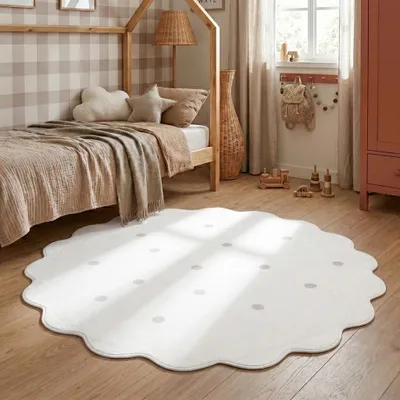 Produktbild von Volero - Teppich Kinderzimmer Rund - Cloudy Dots Weiß - Ø 160 cm - Kinderzimmer, Babyzimmer