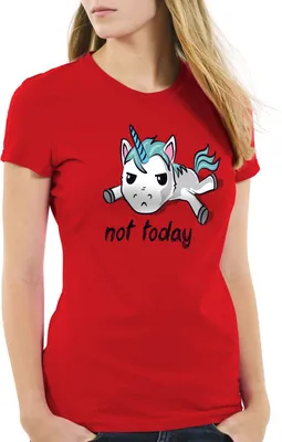 Produktbild von style3 Not today Unicorn Einhorn Damen T-Shirt, Farbe:Rot, Größe:S
