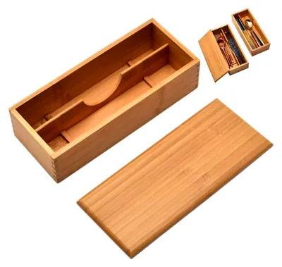Produktbild von Besteckkasten aus Holz mit Deckel, Utensilienhalter für Löffel und Essstäbchen, Aufbewahrungsbox für Besteck in der Küche