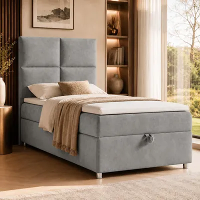 Produktbild von Best for Home Boxspringbett mit Bettkasten Trinity K2-SINGLE 90x200 Bonellfederkern inkl. Topper – Grau