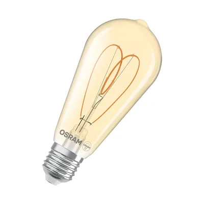 Obrázok produktu pre OSRAM Vintage 1906 Edison je teplá biela stmievateľná LED žiarovka v tvare Edisonovej žiarovky s vláknom. Ponúka 4,9 W pre 470 lm, pätica E27, sklo zlatej farby, priemer 64 mm, 2200 K, EEK F.