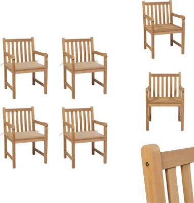 Produktbild von vidaXL Gartenstühle 4 Stk. mit Beigen Kissen Massivholz Teak -  Gartenstühle
