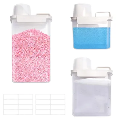 Produktbild von Luftdichter Waschmittelspender im 3er Set, Minimalistische Aufbewahrungsbox für Waschpulver mit Messbecher und Etiketten, 1,3 L, 1,8 L, 2,5 L, Vielseitige Waschmittelbox für Trockenfutter, Reis, Mehl, Hundefutter
