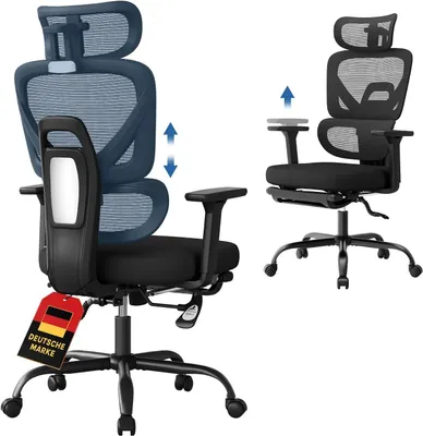 Produktbild von WOLTU Bürostuhl Ergonomisch, Schreibtischstuhl mit 3D Kopfstütze, höhenverstellbare Rückenlehne : Schwarz Farbe: Schwarz