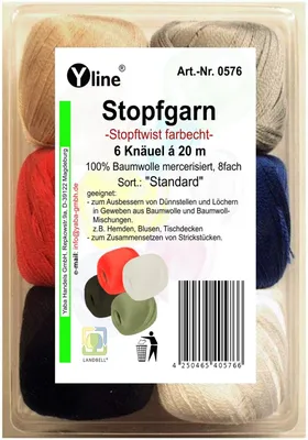 Stopfgarn-Set, 6 Knäuel, 100% Baumwolle, 120 m, verschiedene Farben