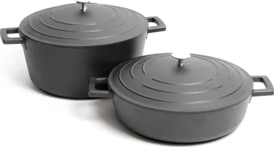 Produktbild von MasterClass Bräter aus Gusseisen Kasserolle mit Deckel Flache Auflaufformen 28 cm/4 Liter, 28 cm/5 Liter