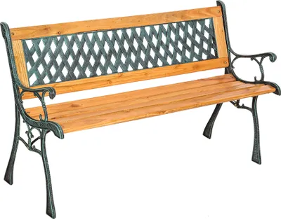 Image de tectake Banc de jardin Tamara L 128 x P 51 x H 73 cm, en bois et en fonte, couleur brun