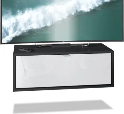 Produktbild von Vladon TV Board Lana 80 Hängeschrank Lowboard 80 x 29 x 37 cm,  Germany, Korpus in Schwarz matt, Fronten in Weiß Hochglanz | Große Farbauswahl
