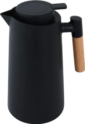 Produktbild von Dobmann Thermoskanne 1 Liter schwarz mit Holzgriff Kaffeekanne Isolierkanne