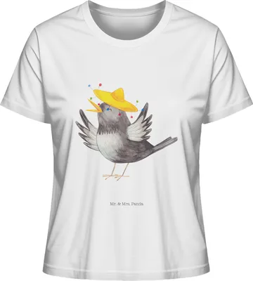 Produktbild von Mr. & Mrs. Panda Basic Shirt Damen Rabe Sombrero Größe XL - Weiß - Geschenk, T-Shirt, Vögel, Kurzarmshirt, Elster, Vogel, Spruch Positiv, Lustige Sprüche, Baumwoll