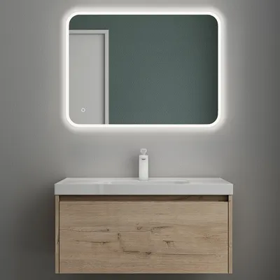 Produktbild von Mai & Mai Badmöbelset Badezimmermöbel Eiche Greige Waschbeckenunterschrank 80 cm mit Waschschbecken aus Mineralguss Salerno