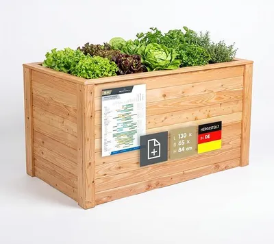 Imagen del producto de Cama elevada de madera de aliso | 130x65x84 cm, color natural | Jardín de hierbas para exteriores | Cama elevada de madera para plantar verduras y hierbas
