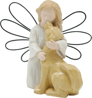 Produktbild von Engel- und Hundefigur aus Kunstharz, handbemalt, für Zuhause, Büro, Tischdekoration, Mini-Engelsmädchen und Hundestatue, Geschenk für Hundeliebhaber