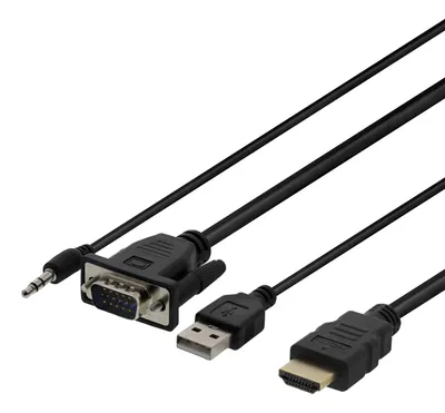 Zdjęcie produktu dla Deltaco VGA-HDMI17, 2 m, VGA (D-Sub) + 3.5mm + USB Type-A, HDMI, Męska, Męska, Prosty
