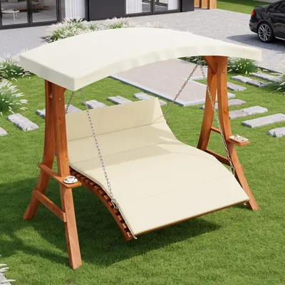 Produktbild von okwish Hollywoodschaukeln mit verstellbarer Rückenlehne, Hängesessel mit Polyester-Dach, Gartenliegen,Für den Außenbereich,Natur