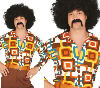 Productafbeelding van 70's Disco dansshirt, retro kostuum, carnaval outfit, vintage stijl, maat: 52 - 54 (L), kleur: meerkleurig