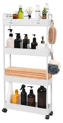 Rollender Aufbewahrungswagen, 4 Ebenen, schmal, weiß, 95x40x12 cm