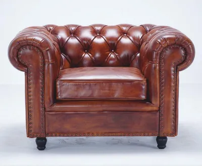 Produktbild von Casa Padrino Luxus Chesterfield Leder Sessel Vintage Braun / Schwarz 130 cm - Echtleder Möbel