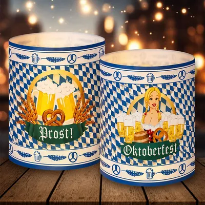 12 Windlichter Oktoberfest Dekoration, 8,5×10 cm, Blau-Weiß