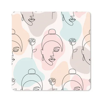 Produktbild von MuchoWow® Mauspad Mousepad Frau - Blumen - Strichzeichnung - Pastell - Muster 30x30 cm - Mousepads - Maus Mat - Pad - Mausunterlage - Gaming
