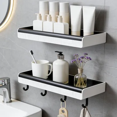 Immagine prodotto di Set da 2 pezzi: ripiano per bagno, portaoggetti da doccia, senza foratura, 30 cm, plastica PP