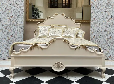 Produktbild von Pompöös by Casa Padrino Luxus Barock Doppelbett Provence Creme / Gold - designed by Harald Glööckler