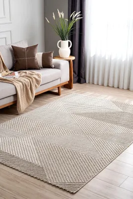 Produktbild von Teppich Kurzflor Retro-Design Modern Wohnzimmer Creme Grau