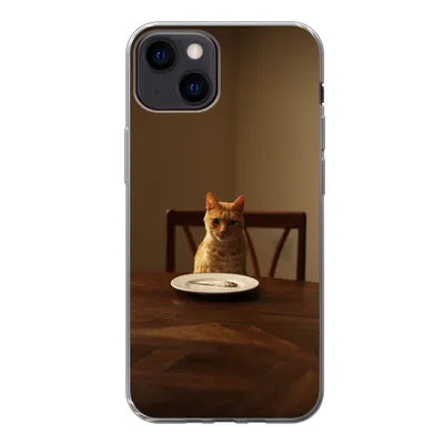 Produktbild von MuchoWow® Handyhülle Schutzhülle Hülle für iPhone 13 Katze - Esstisch - Teller Silikon Softcase Handy Hülle - Karteninhaber