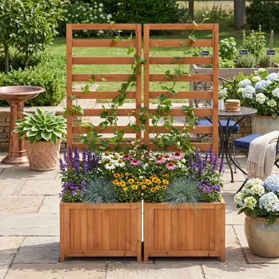 Image de Jardinière surélevée Zerbaco, en bois, avec tuteur, bac à plantes surélevé muni de trous de drainage