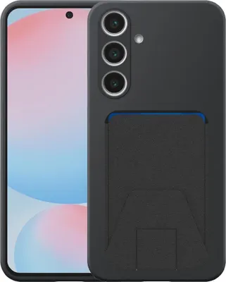 Image de Convient à l'étui de téléphone Samsung Galaxy S24 FE avec porte-cartes en cuir ajustable - Étui arrière flexible en silicone TPU avec porte-cartes en cuir ajustable - Noir - Smartphonics
