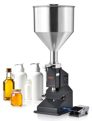 Produktbild von VEVOR Manuelle Paste Flüssigkeitsfüllmaschine, 5-50ml Flaschenfüller, einstellbare Flaschenfüllmaschine, Edelstahl Flüssigkeitsfüller mit Trichter für Milch Wasser Saft ätherisches Öl Shampoo Kosmetik Honig, 5-50 mL-a, Pneumatisch