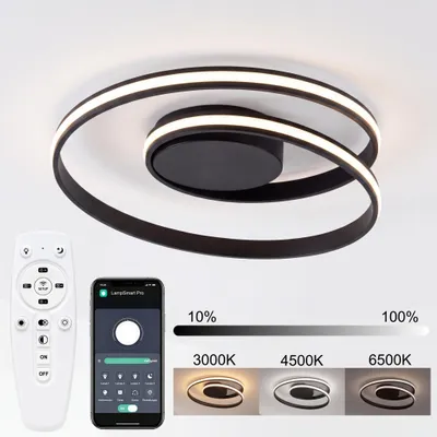 Produktbild von 50cm Smart LED Deckenleuchte Schwarz, Moderne Deckenlampe mit Fernbedienung & APP, Dimmbar 3000-6500K, Memory, Nachtlicht & Timer, moderne Deckenlampe