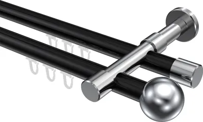 Produktbild von Interdeco Innenlaufstange / Gardinenstange mit Innenlauf Schwarz / Chrom, Typ Prestige Luino (Kugel), 20 mm Ø 2-läufig, 320 cm