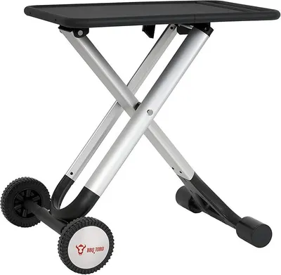 Produktbild von Klapptisch Grillwagen | Schwarz, 65 x 41 x 65 cm | Aluminium Beistelltisch mit Metall Arbeitsfläche | Rollwagen, Grilltisch & Outdoorküche, Klappwagen zum Grillen | Für Grillzubehör