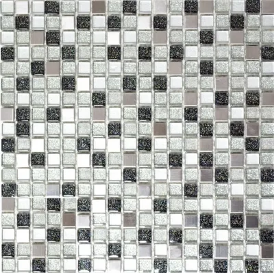 Produktbild von Mosaikfliese Transluzent Edelstahl silber schwarz Glasmosaik Crystal Stahl silber schwarz MOS92-0207_f